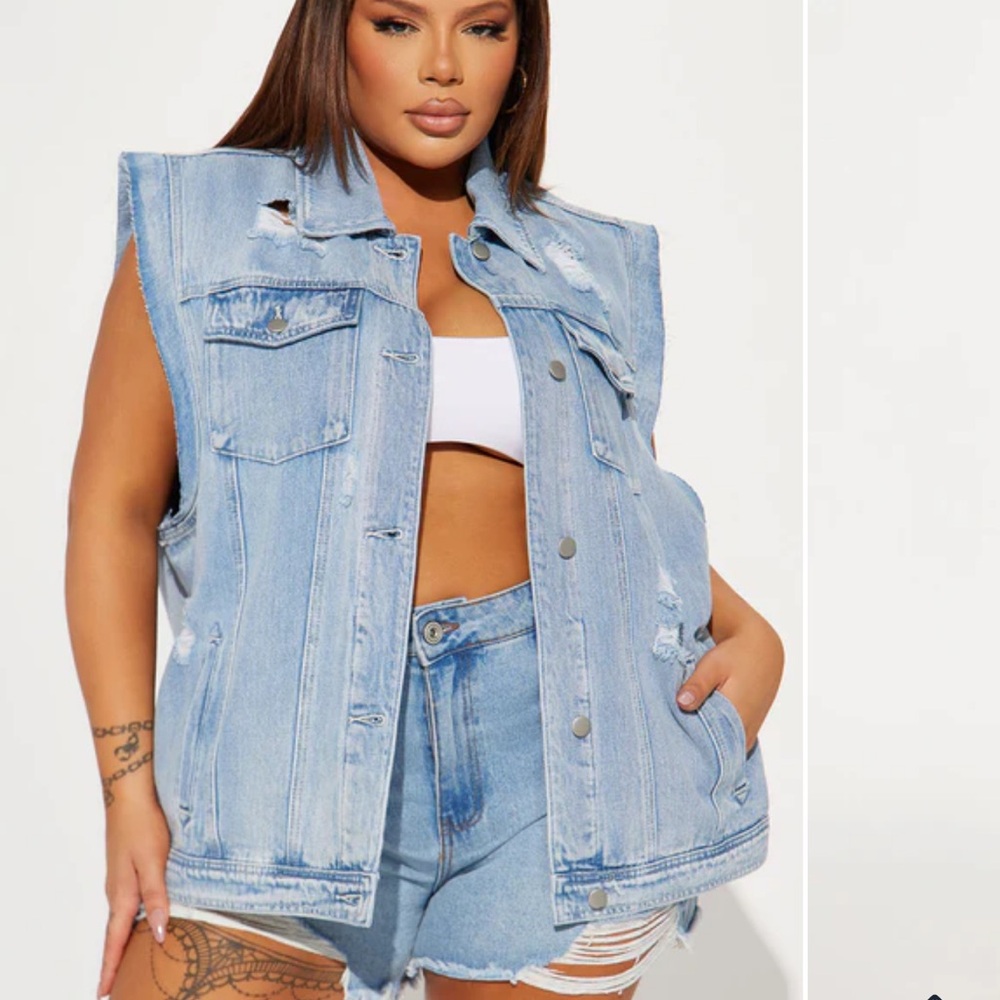 Fashion Nova Mellow Mood Ripped Boyfriend Denim Vest - Light Blue Wash